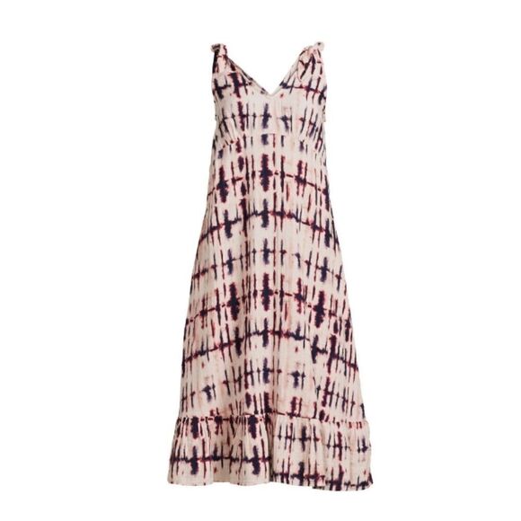 Women's Tie Dye Double Cloth Tie Shoulder Midi Dress - Picture 4 of 5